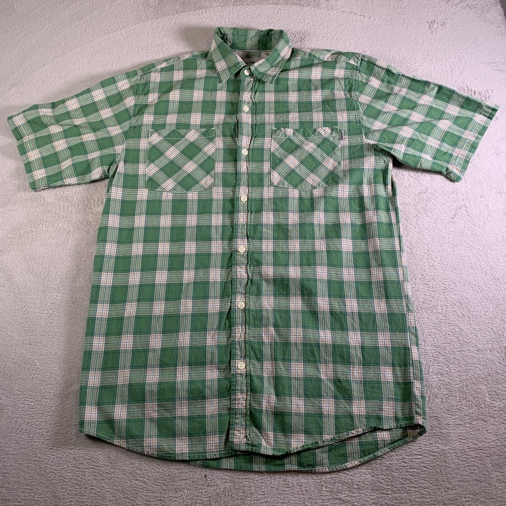 Carhartt Shirt Mens Medium Green Plaid Short Sleeve Button Front Casual Pockets